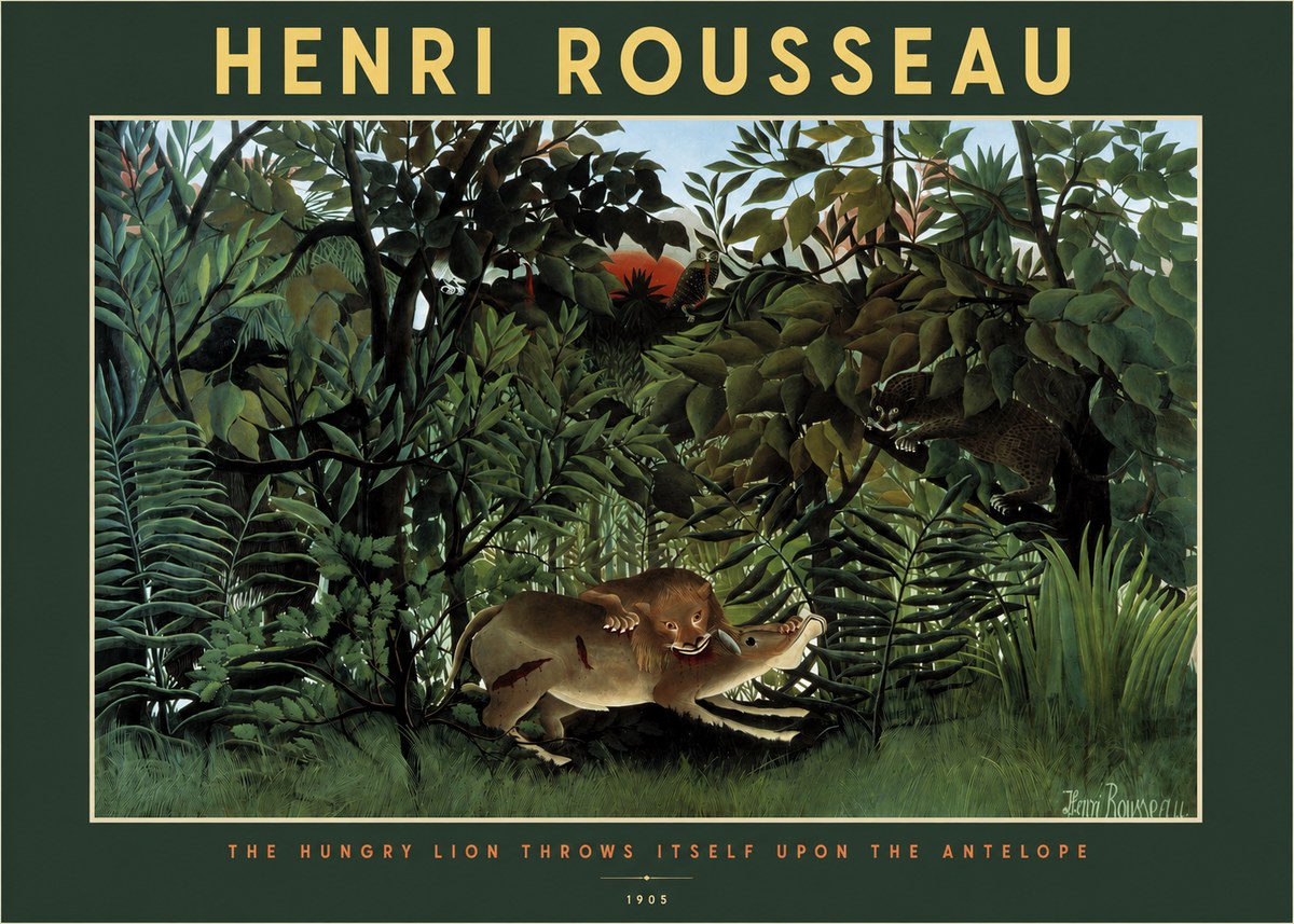 Rousseau The Hungry Lion Throws Itself Upon the Antelope No2 - Plakat