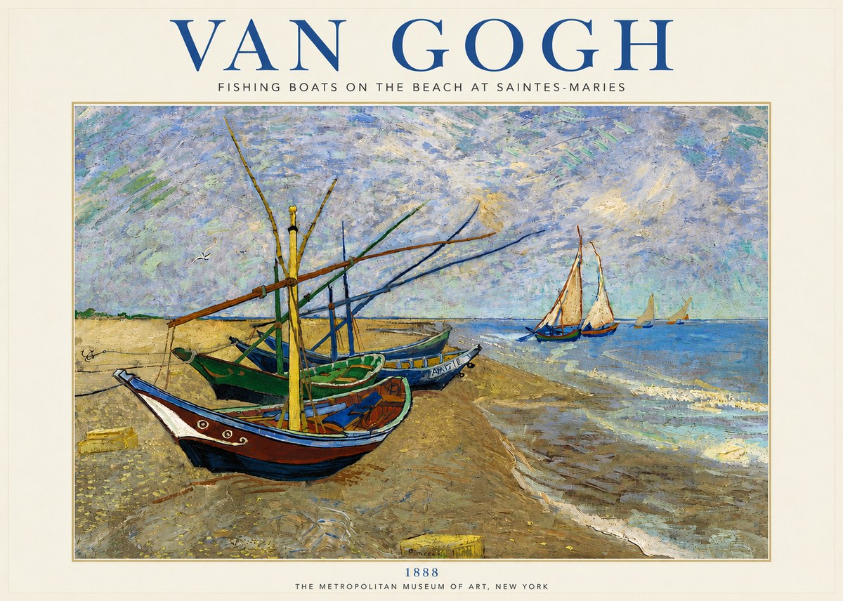 Van Gogh Fishing Boats on the Beach at Saintes-maries No4 - Plakat