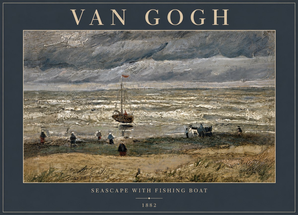 Van Gogh Seascape with Fishing Boat No5 - Plakat