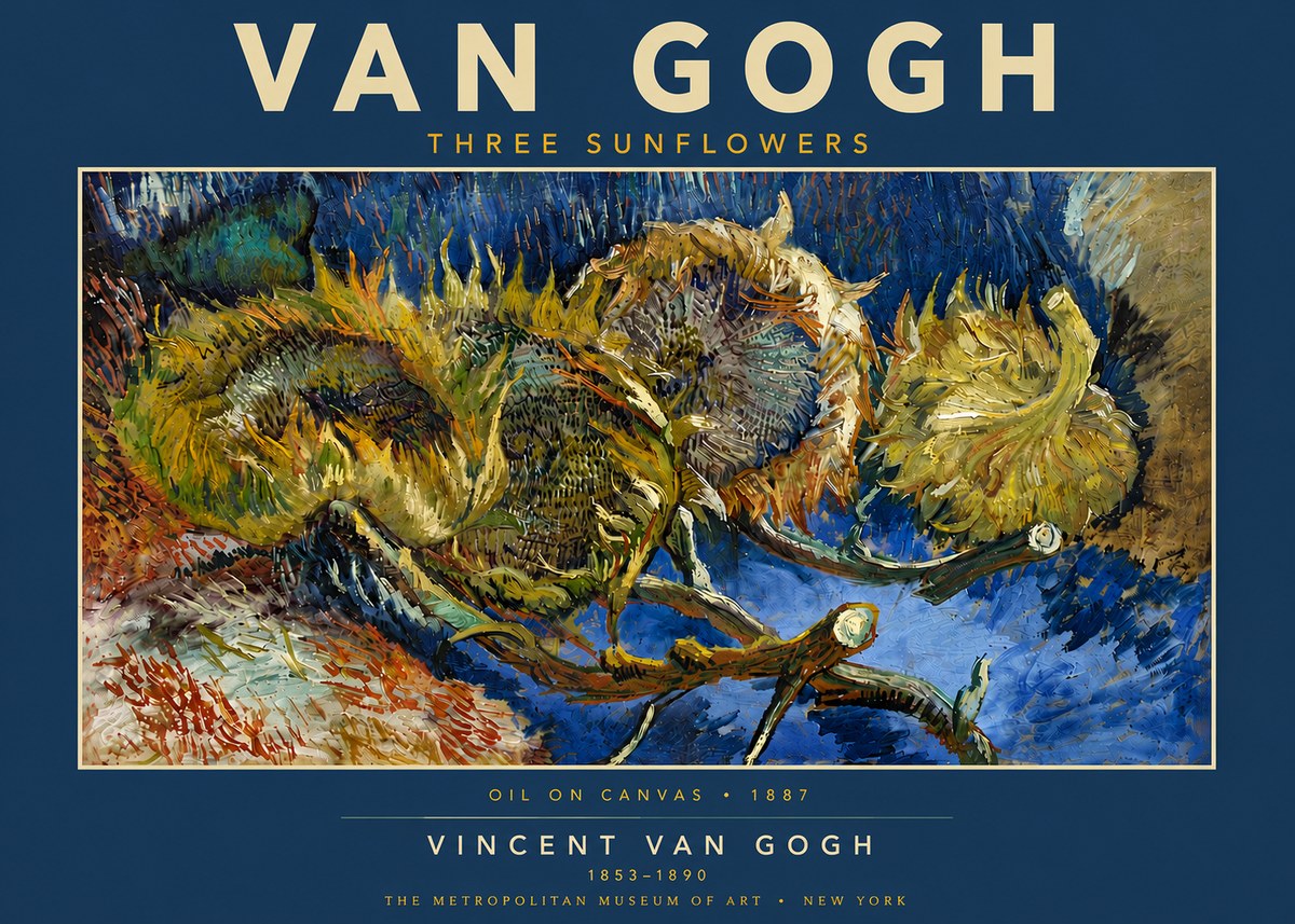 Van Gogh Three Sunflowers No5 - Plakat