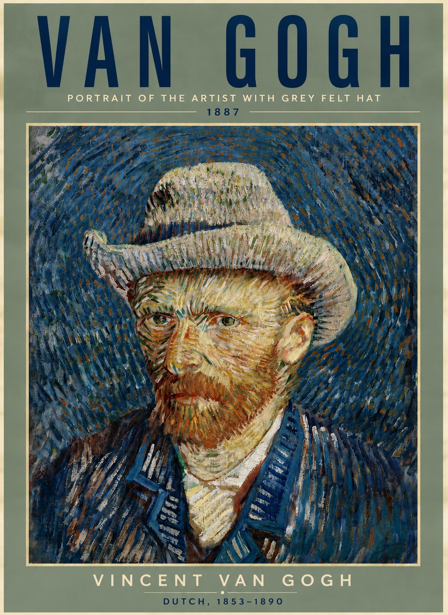Van Gogh Portrait of the Artist with Grey Felt Hat No5 - Plakat