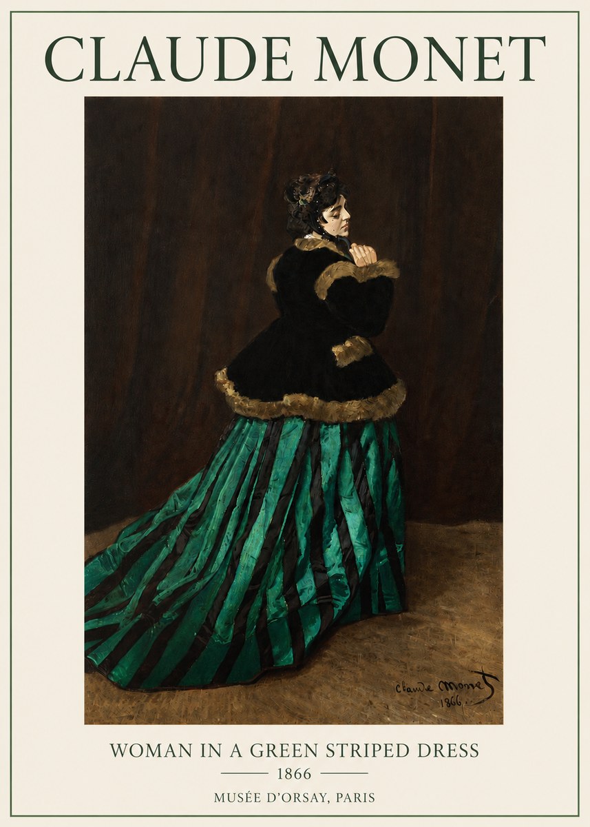 Monet Woman in a Green Striped Dress No3 - Plakat
