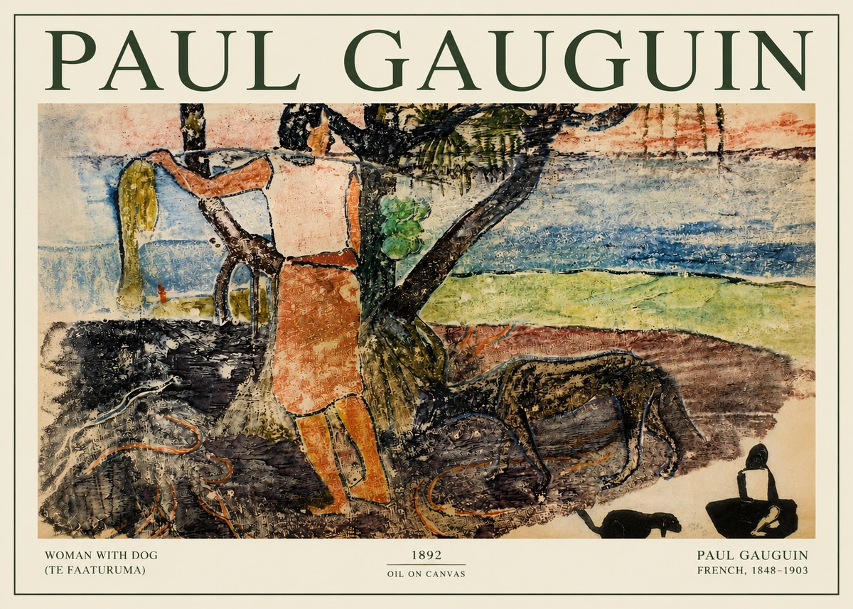 Paul Gauguin Woman with Dog (Te Faaturuma) No3 - Plakat