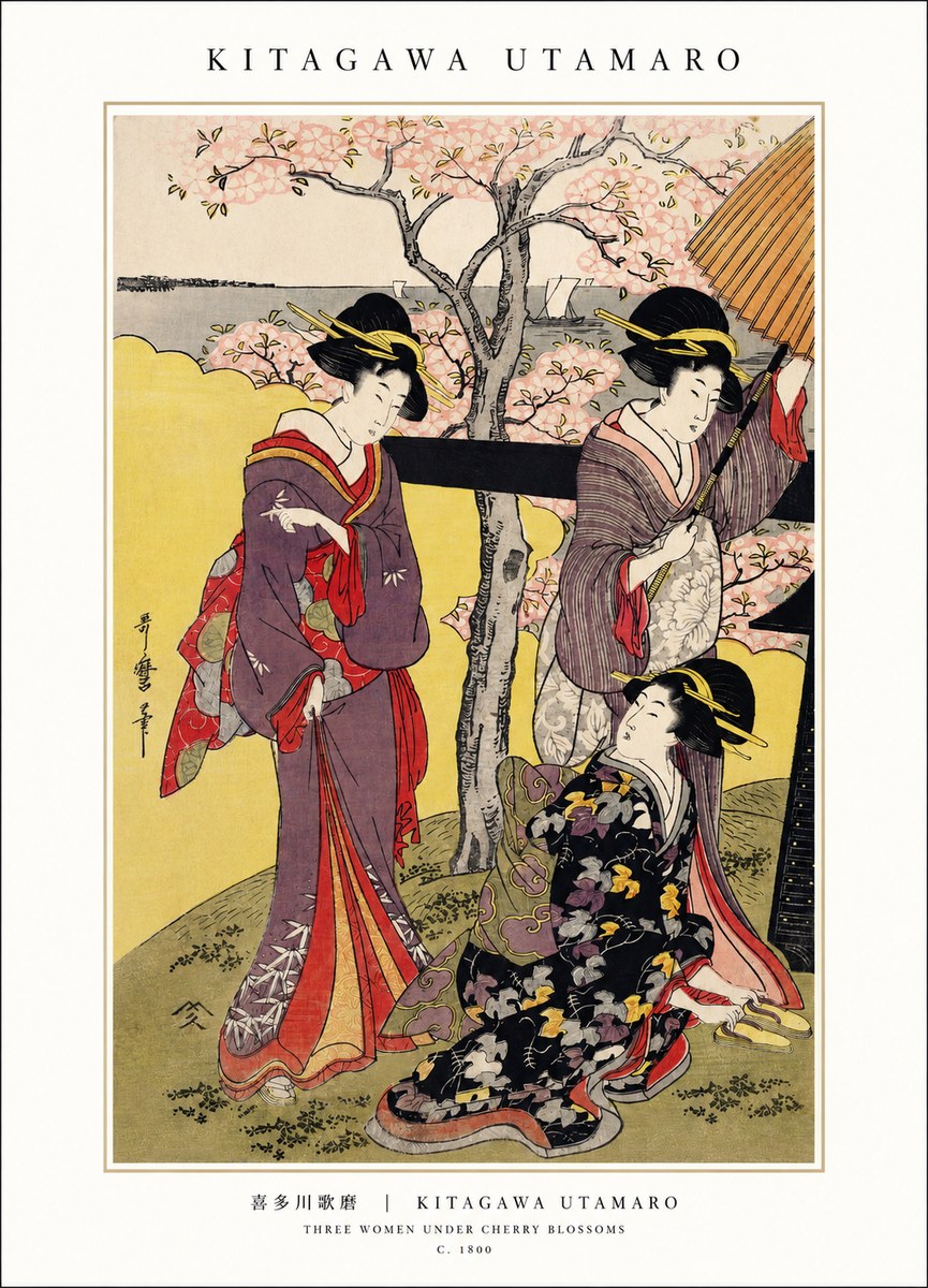 Kitagawa Utamaro Three Women Under Cherry Blossoms No1 - Plakat