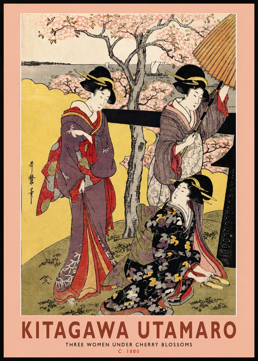 Kitagawa Utamaro Three Women Under Cherry Blossoms No2 - Plakat