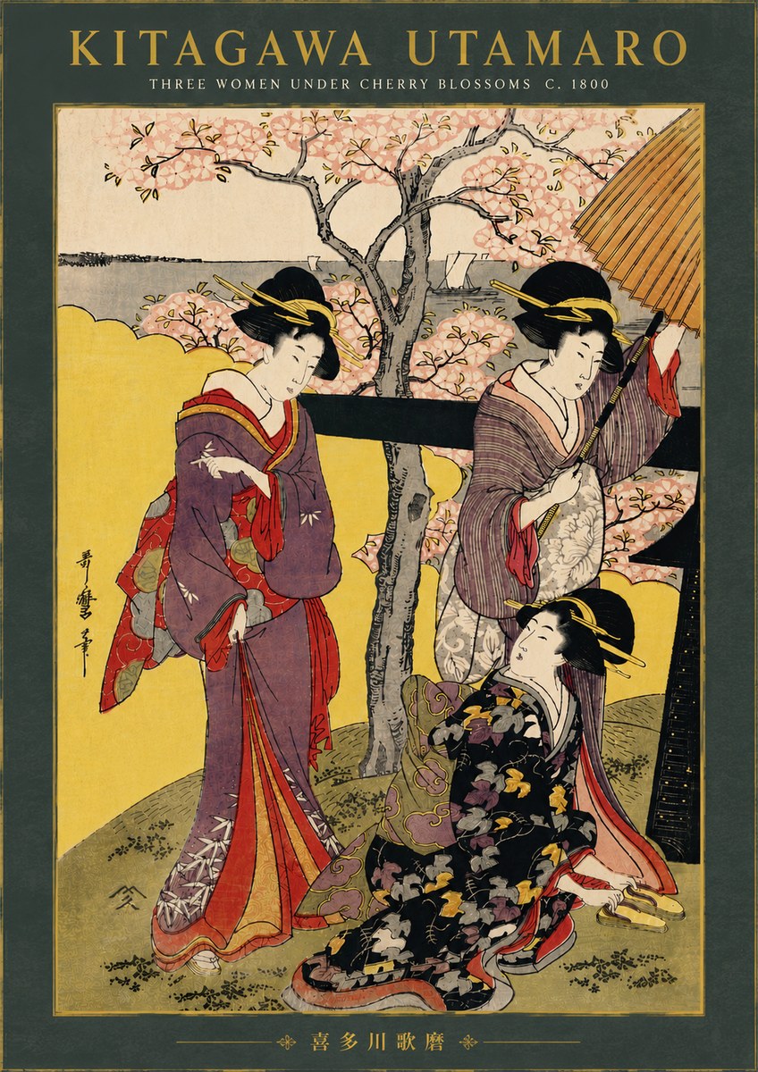 Kitagawa Utamaro Three Women Under Cherry Blossoms No6 - Plakat