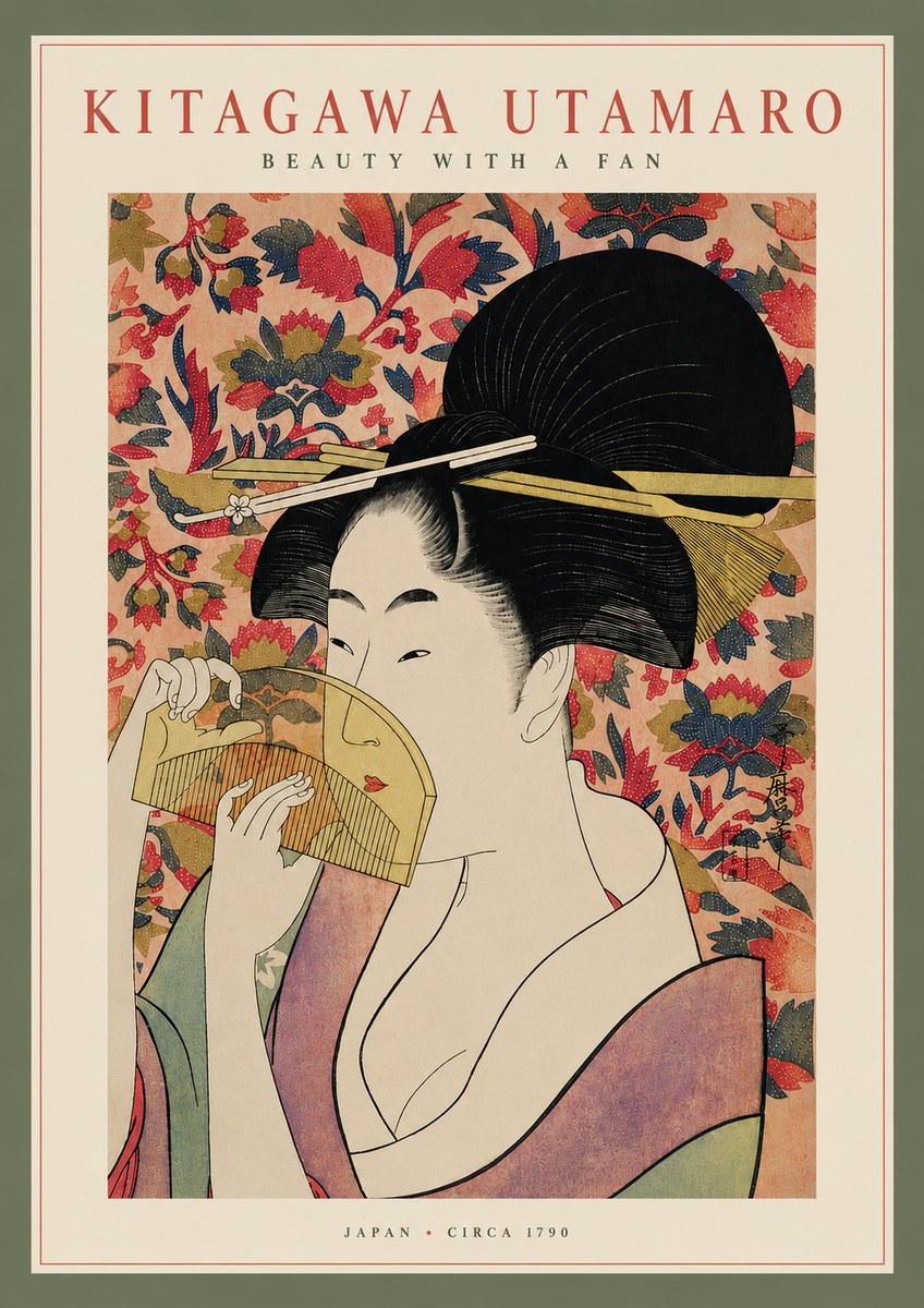 Kitagawa Utamaro Beauty with a Fan II No5 - Plakat