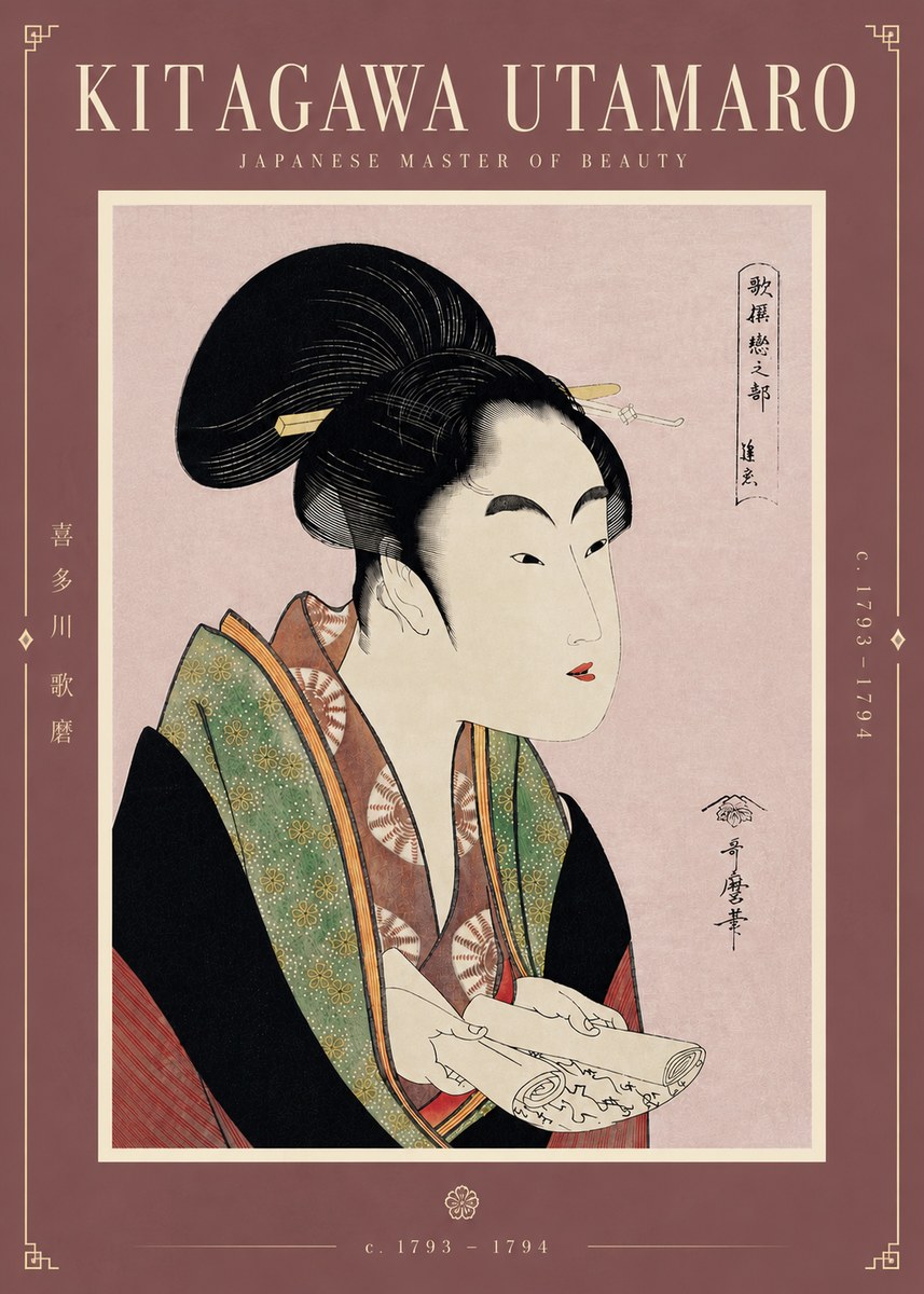 Kitagawa Utamaro Courtesan Reading a Scroll No5 - Plakat