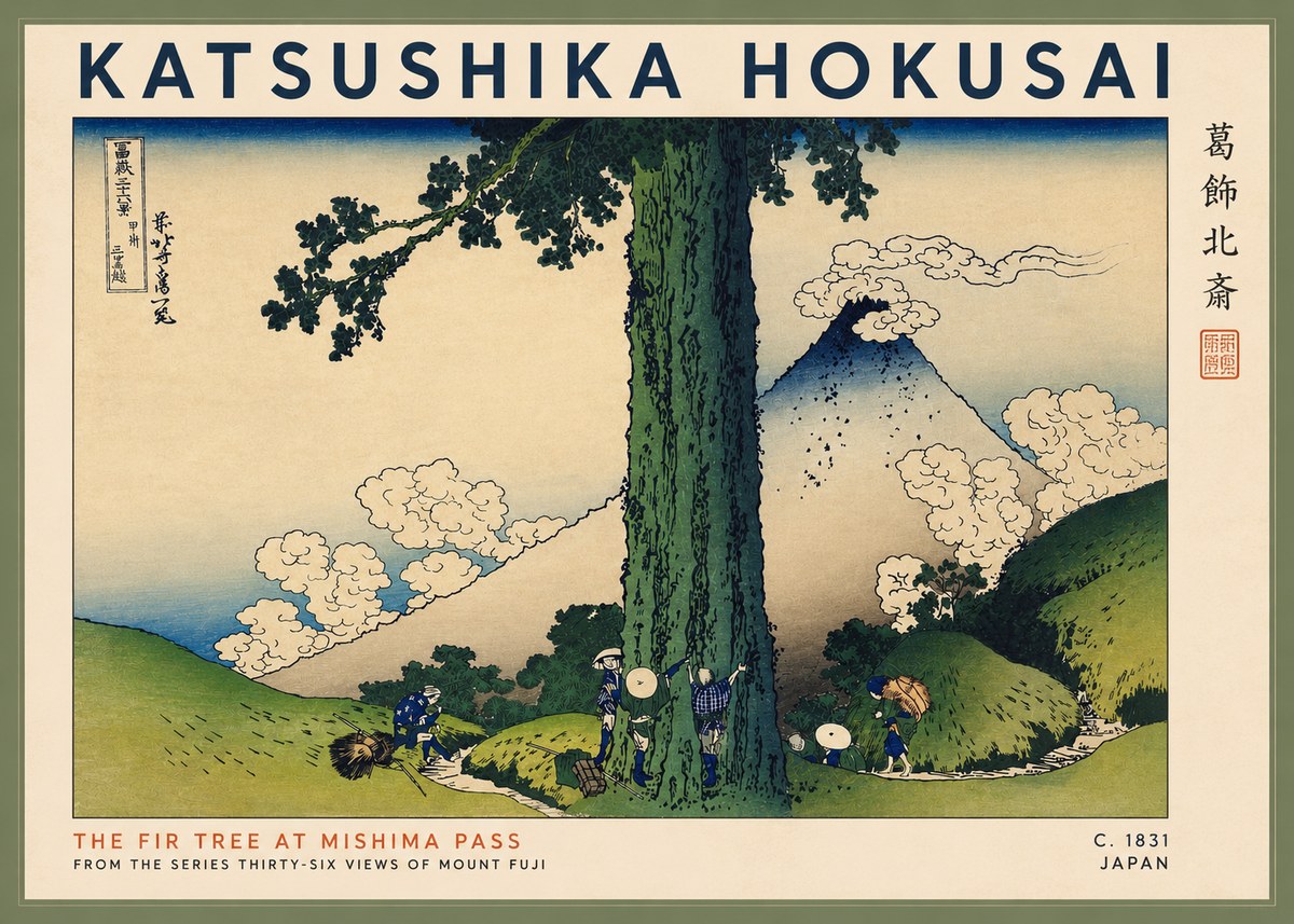 Katsushika Hokusai The Fir Tree at Mishima Pass No2 - Plakat