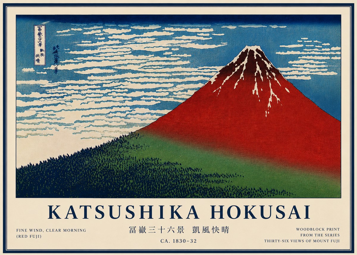 Katsushika Hokusai Fine Wind, Clear Morning (Red Fuji) I No6 - Plakat