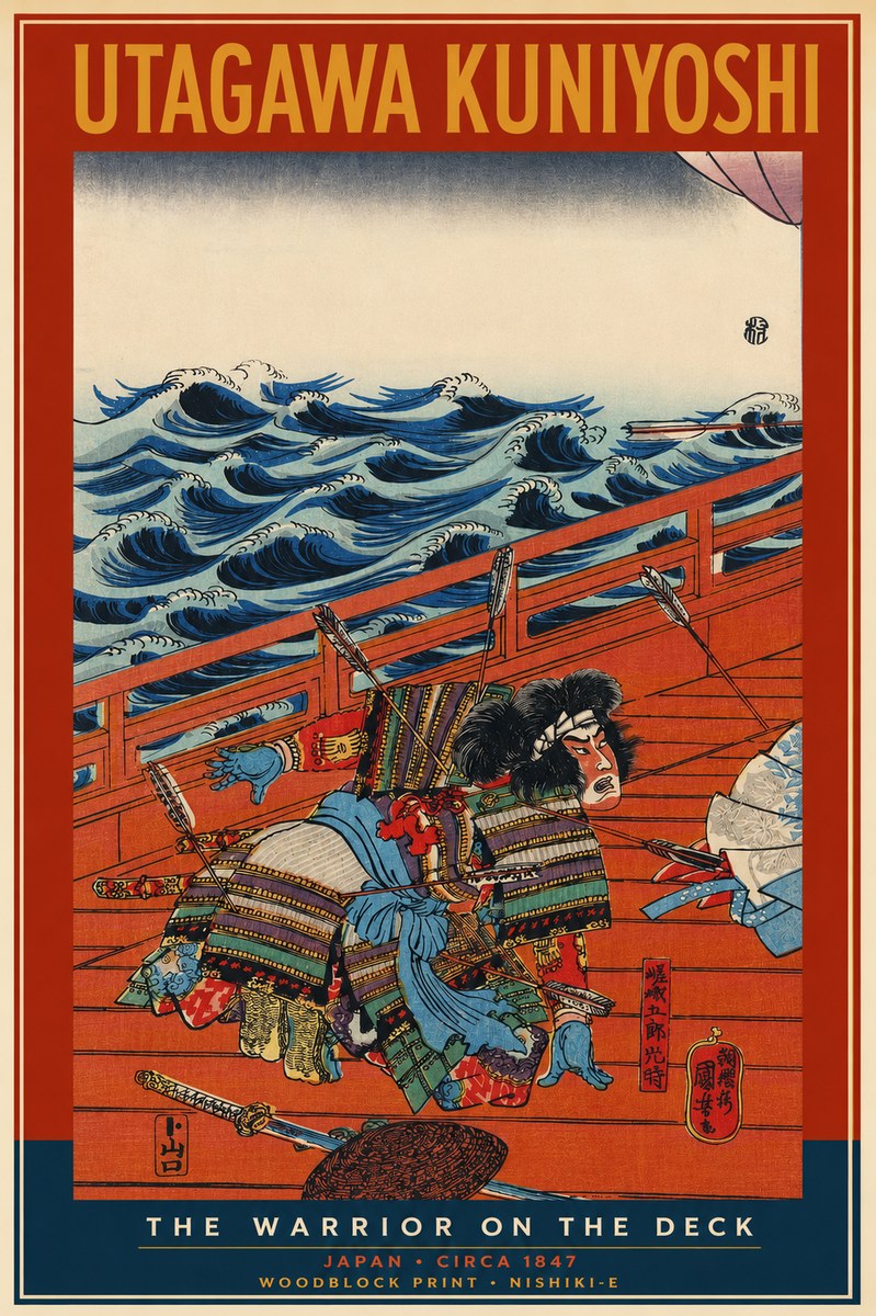 Utagawa Kuniyoshi The Warrior on the Deck No2 - Plakat