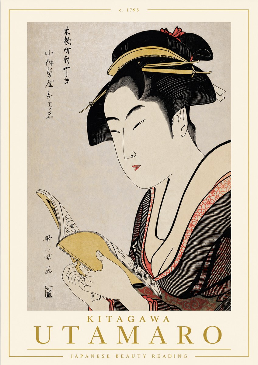 Kitagawa Utamaro Japanese Beauty Reading No4 - Plakat
