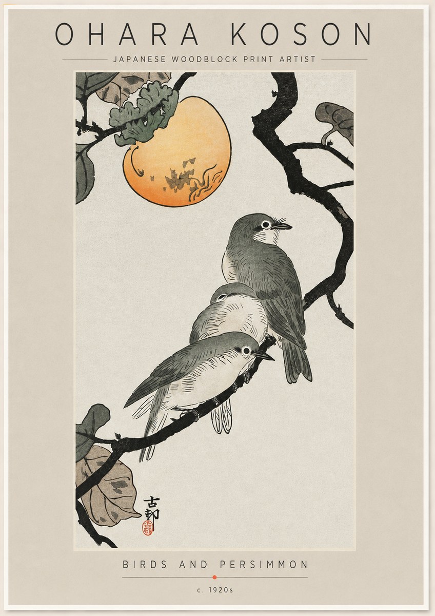 Ohara Koson Birds and Persimmon No6 - Plakat
