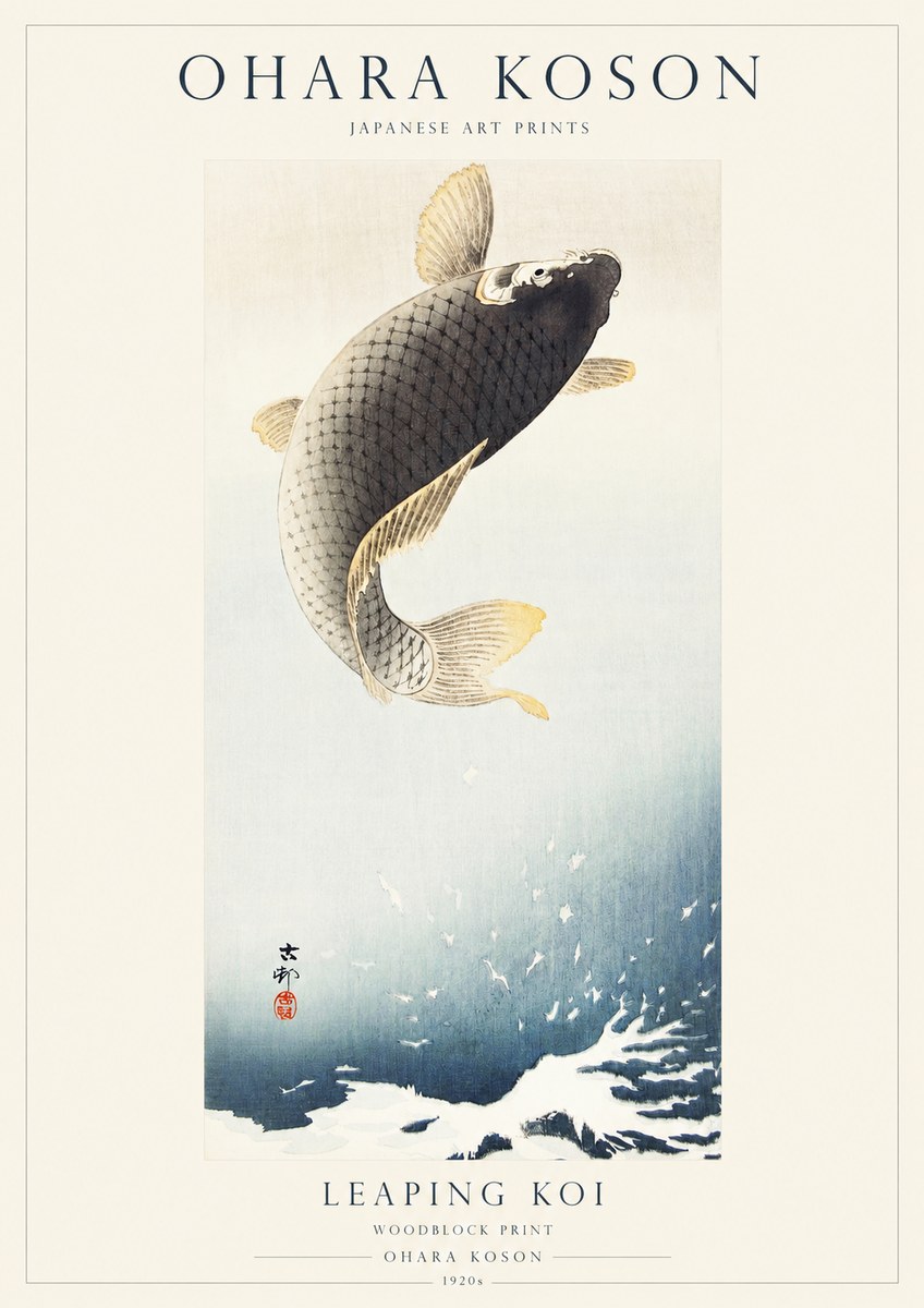 Ohara Koson Leaping Koi I No1 - Plakat