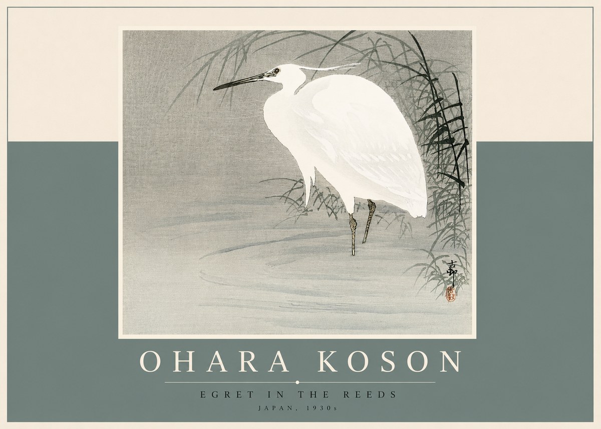 Ohara Koson Egret in the Reeds No2 - Plakat