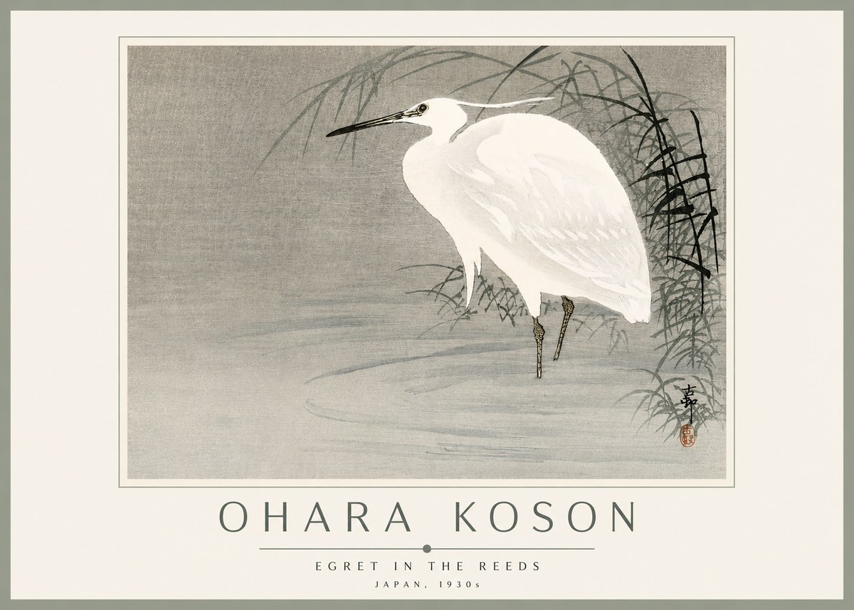 Ohara Koson Egret in the Reeds No3 - Plakat