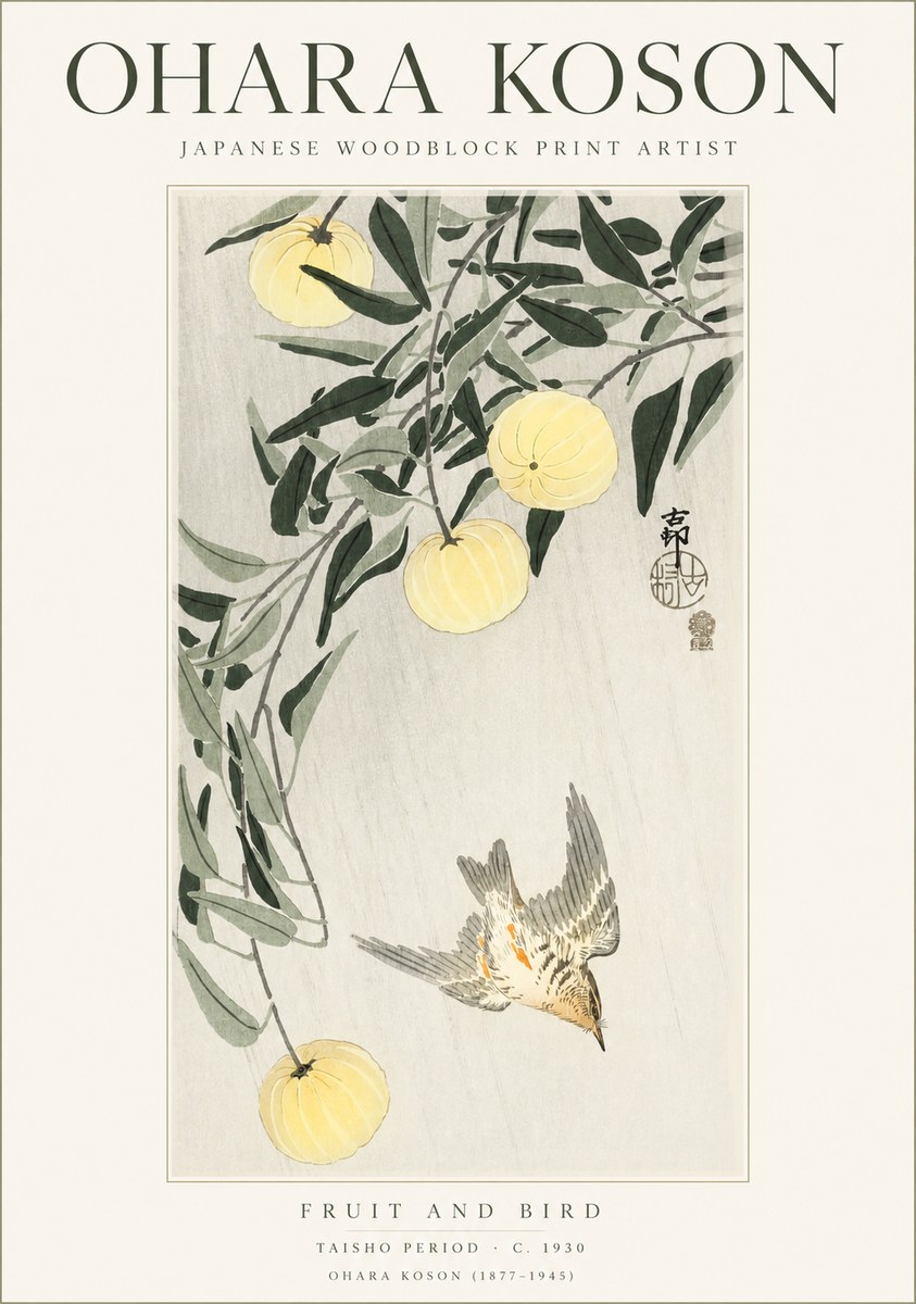Ohara Koson Fruit and Bird No1 - Plakat