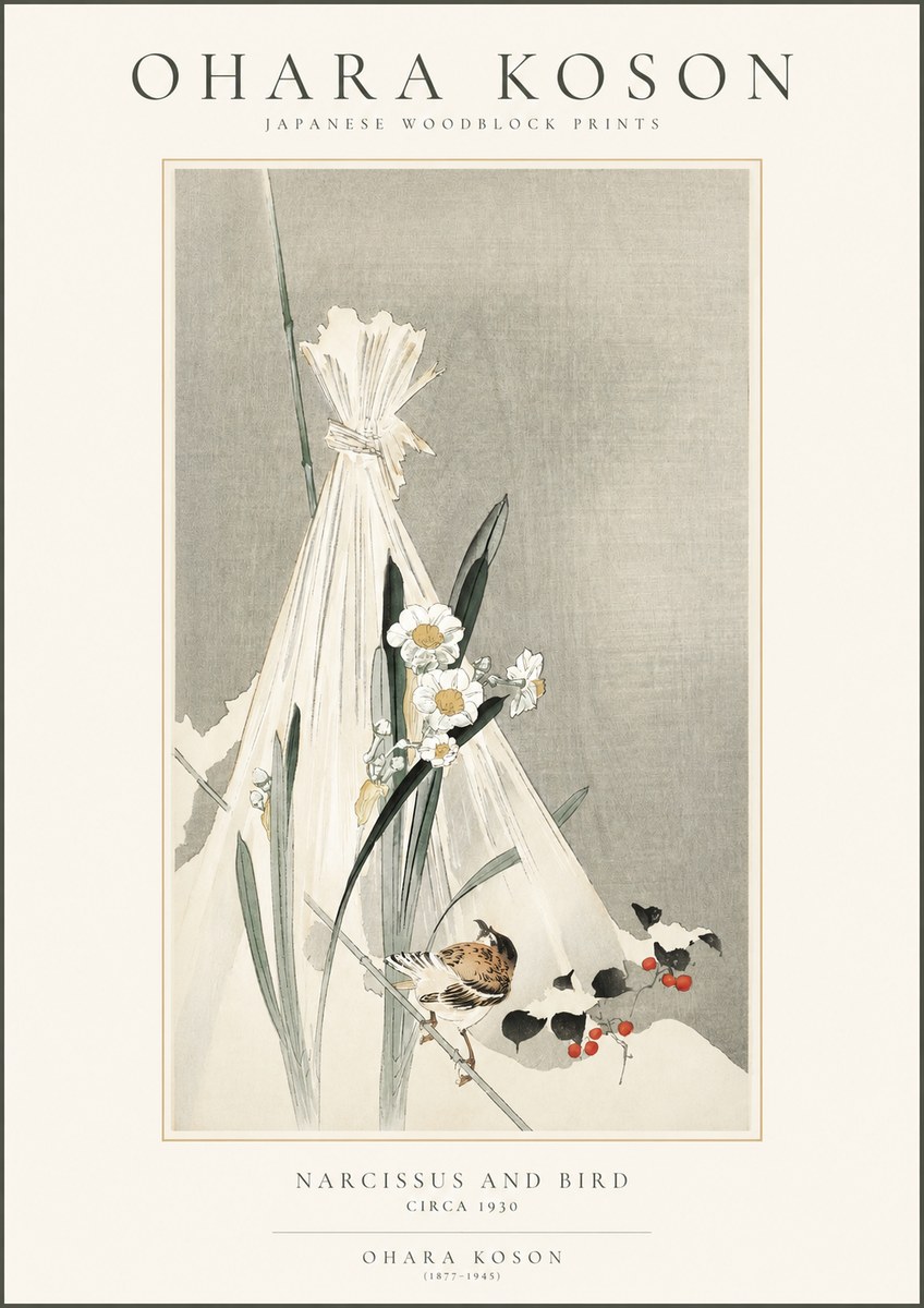 Ohara Koson Narcissus and Bird No1 - Plakat