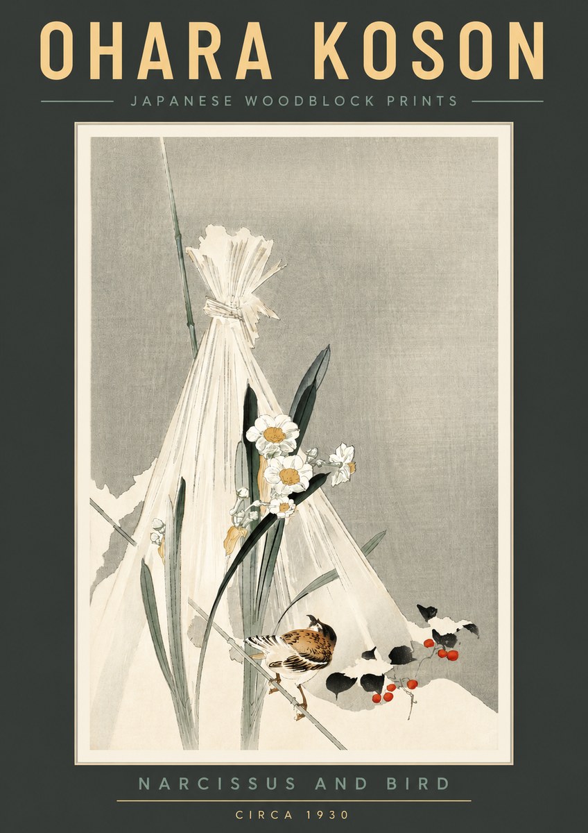 Ohara Koson Narcissus and Bird No2 - Plakat