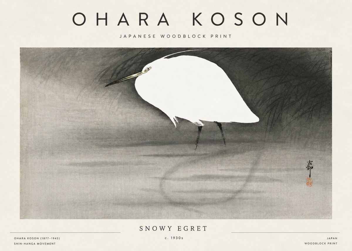 Ohara Koson Snowy Egret No3 - Plakat