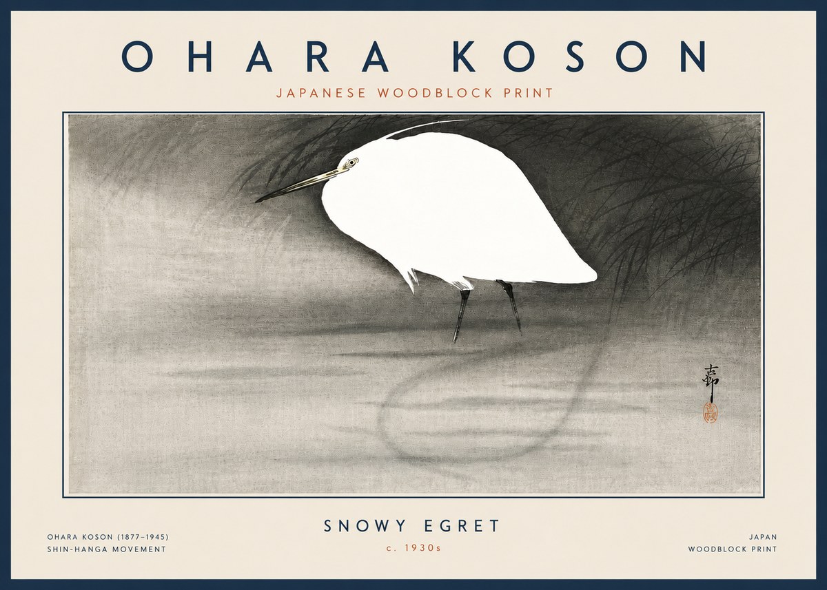 Ohara Koson Snowy Egret No6 - Plakat