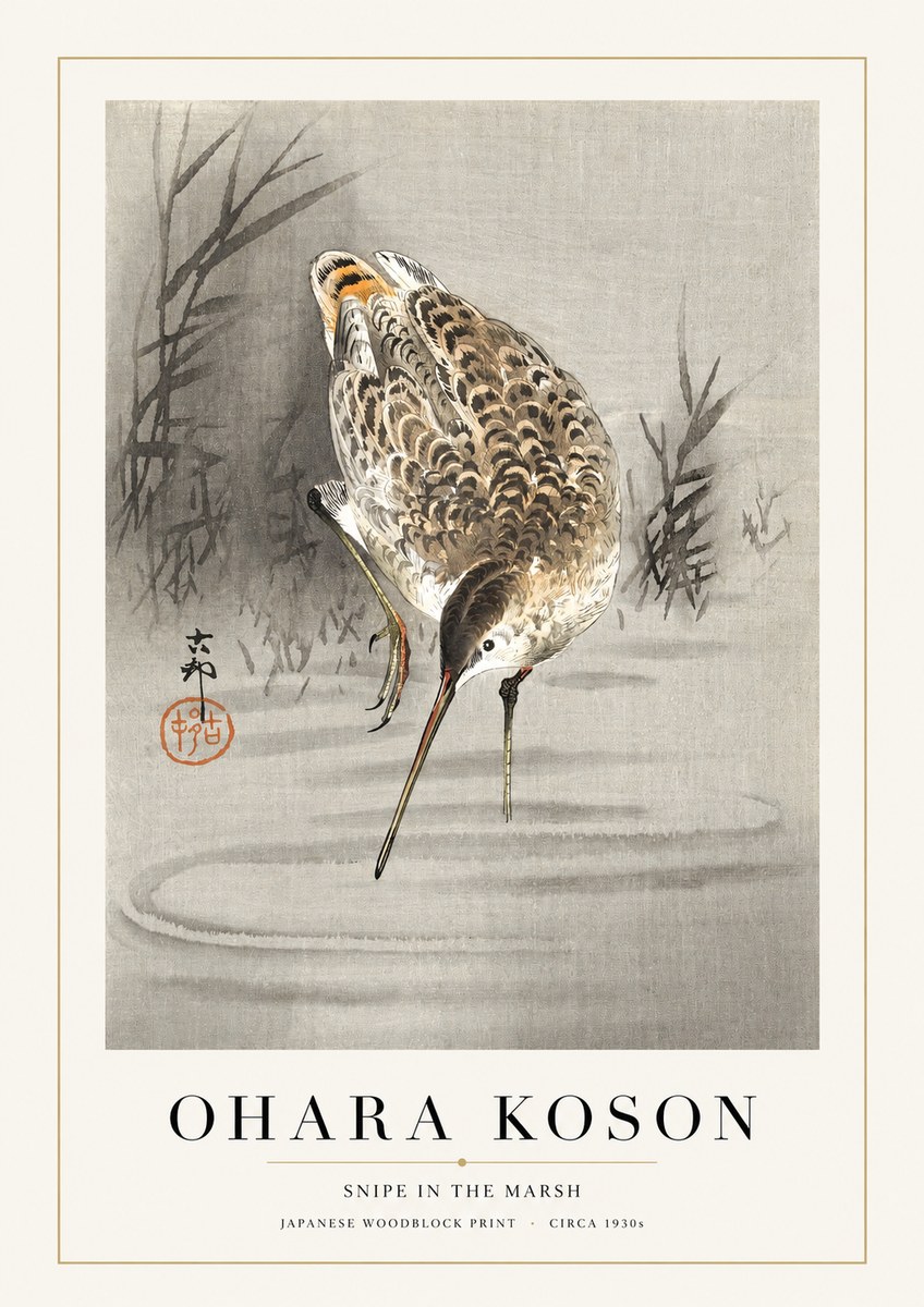 Ohara Koson Snipe in the Marsh No1 - Plakat