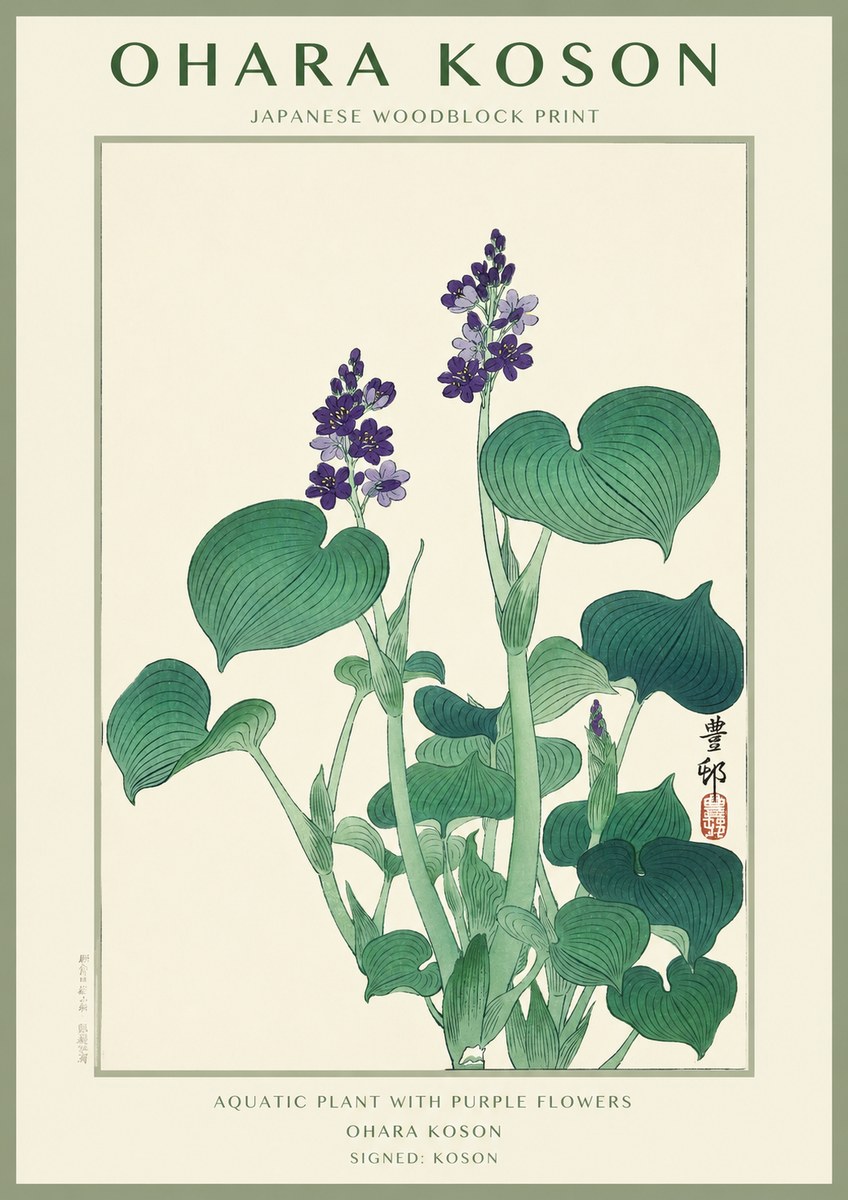 Ohara Koson Aquatic Plant with Purple Flowers No1 - Plakat