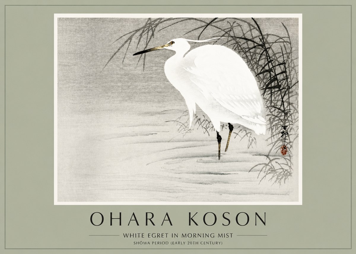 Ohara Koson White Egret in Morning Mist No2 - Plakat