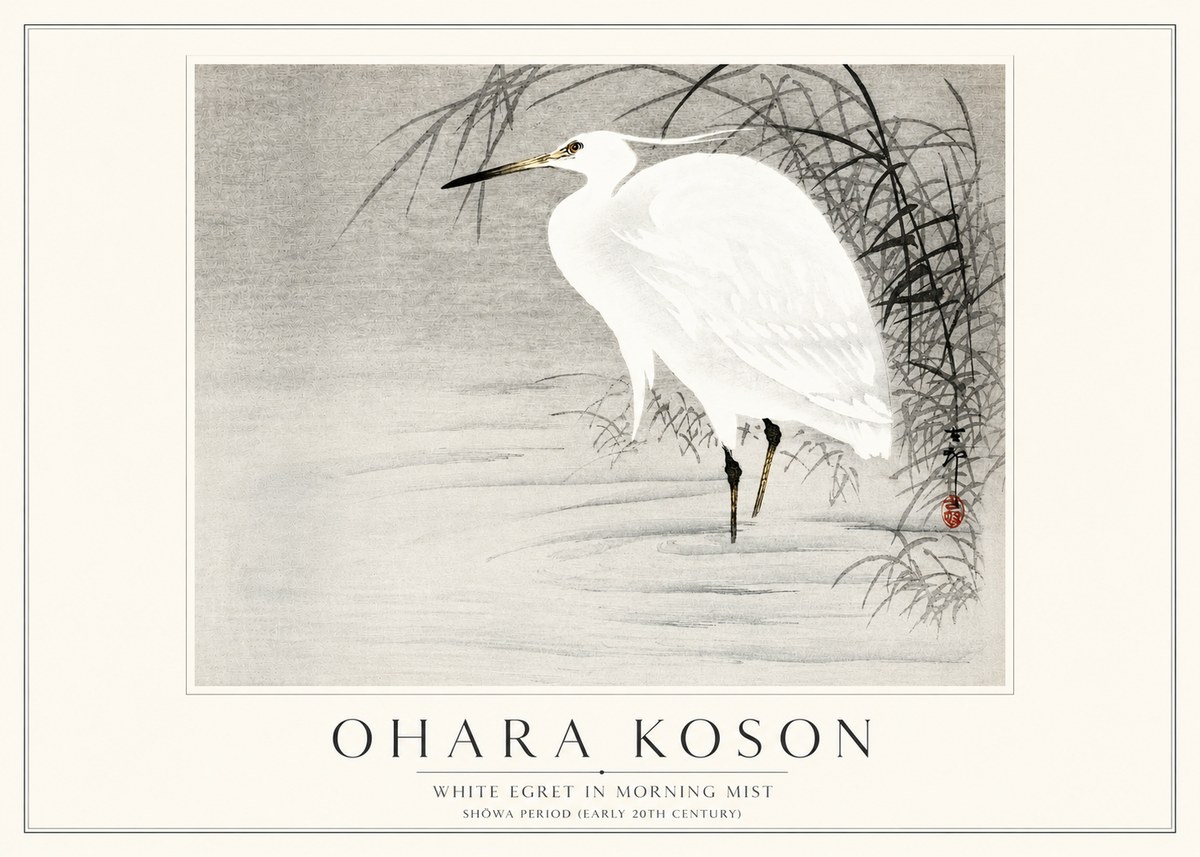 Ohara Koson White Egret in Morning Mist No3 - Plakat