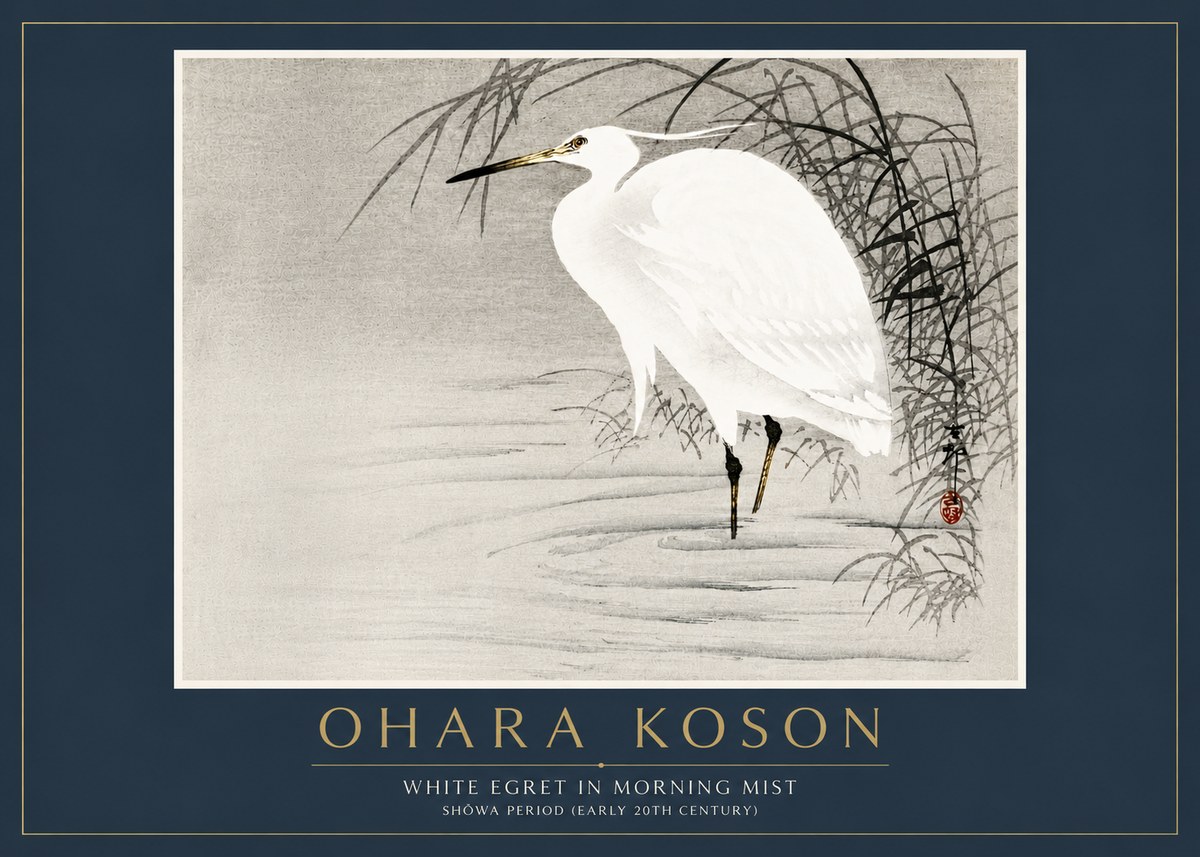 Ohara Koson White Egret in Morning Mist No6 - Plakat