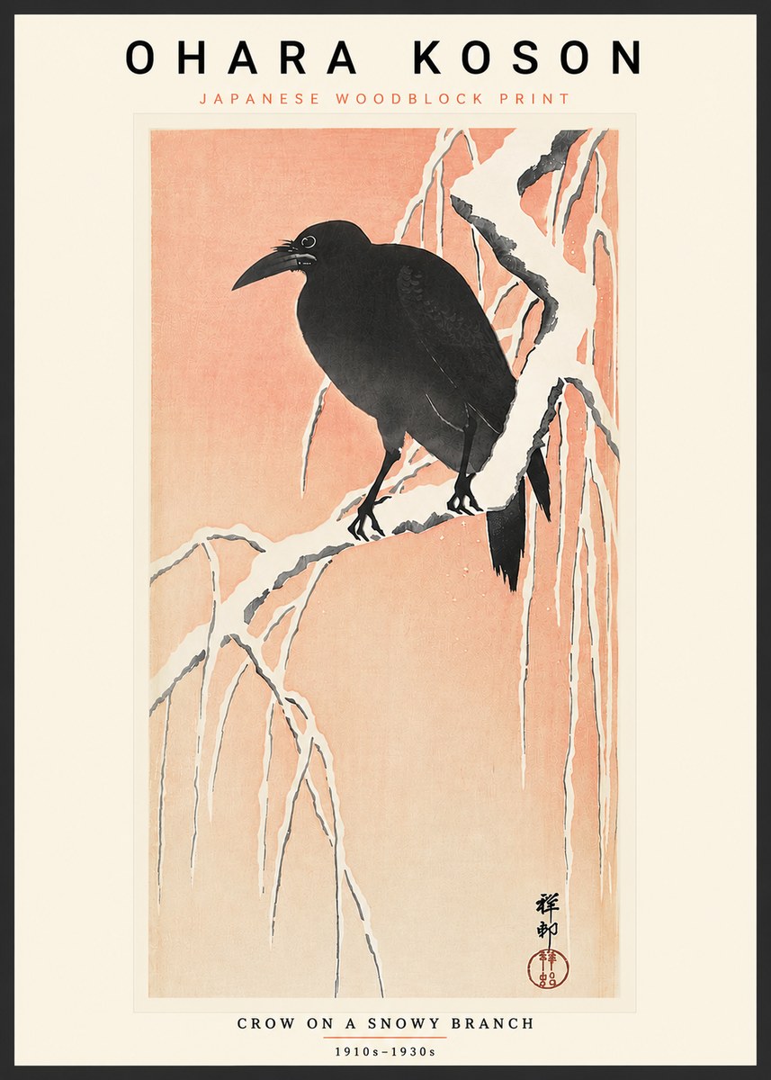 Ohara Koson Crow on a Snowy Branch I No4 - Plakat
