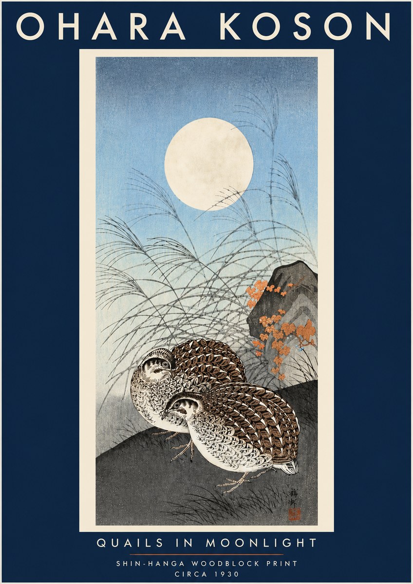 Ohara Koson Quails in Moonlight No4 - Plakat
