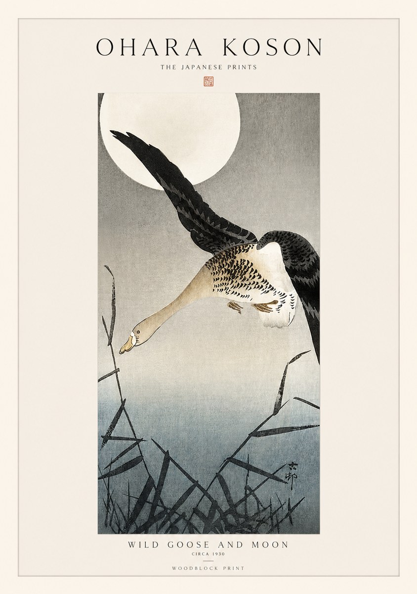 Ohara Koson Wild Goose and Moon No1 - Plakat