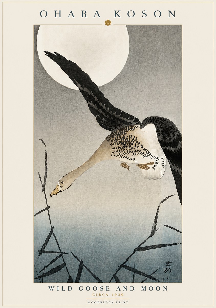 Ohara Koson Wild Goose and Moon No3 - Plakat