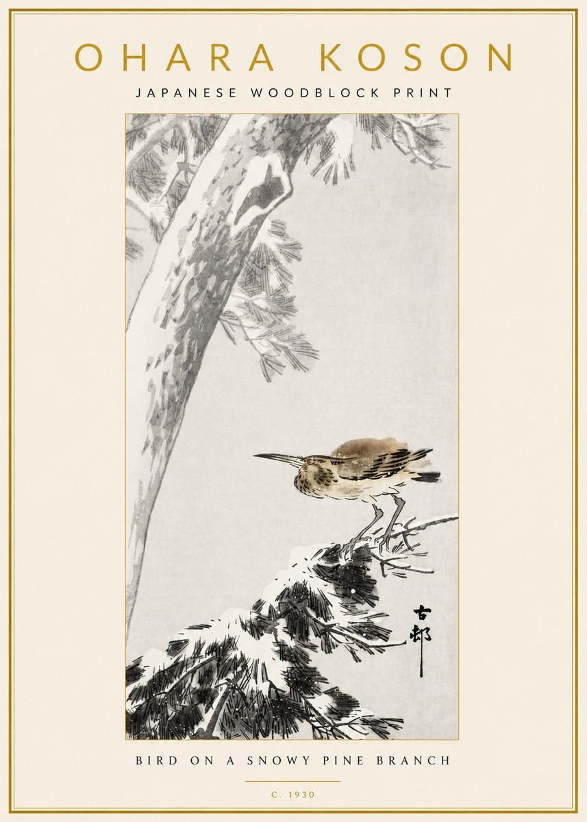 Ohara Koson Bird on a Snowy Pine Branch No3 - Plakat