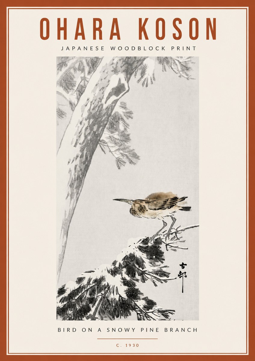 Ohara Koson Bird on a Snowy Pine Branch No6 - Plakat