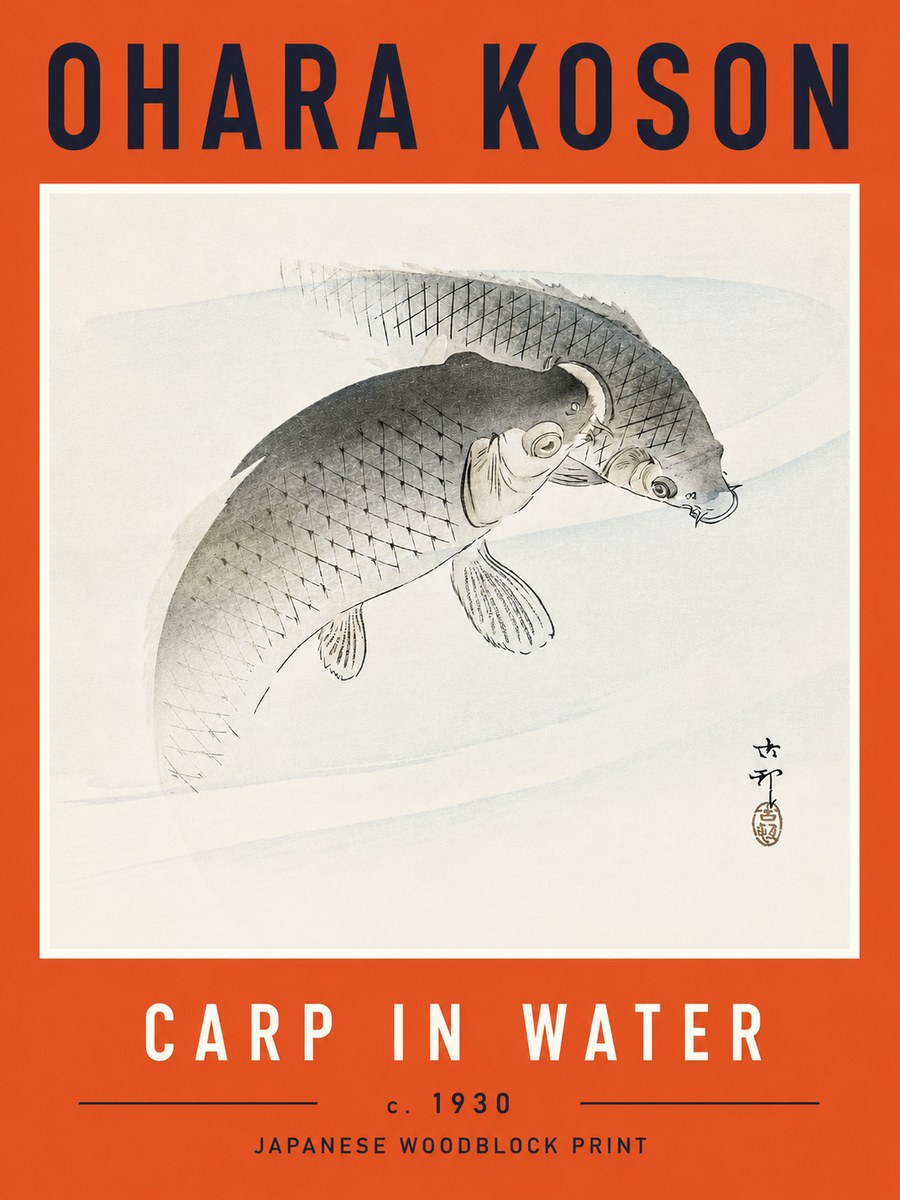 Ohara Koson Carp in Water No6 - Plakat