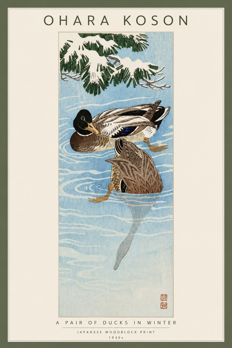 Ohara Koson A Pair of Ducks in Winter No3 - Plakat