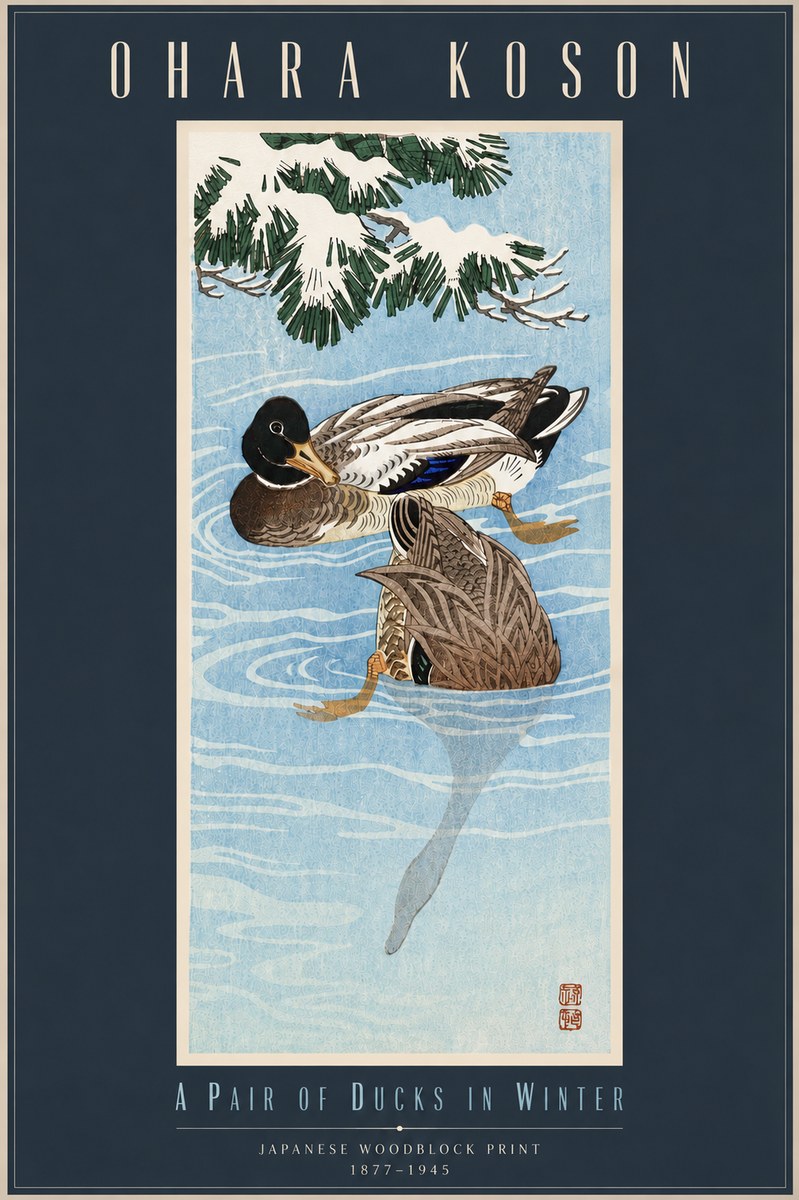 Ohara Koson A Pair of Ducks in Winter No5 - Plakat