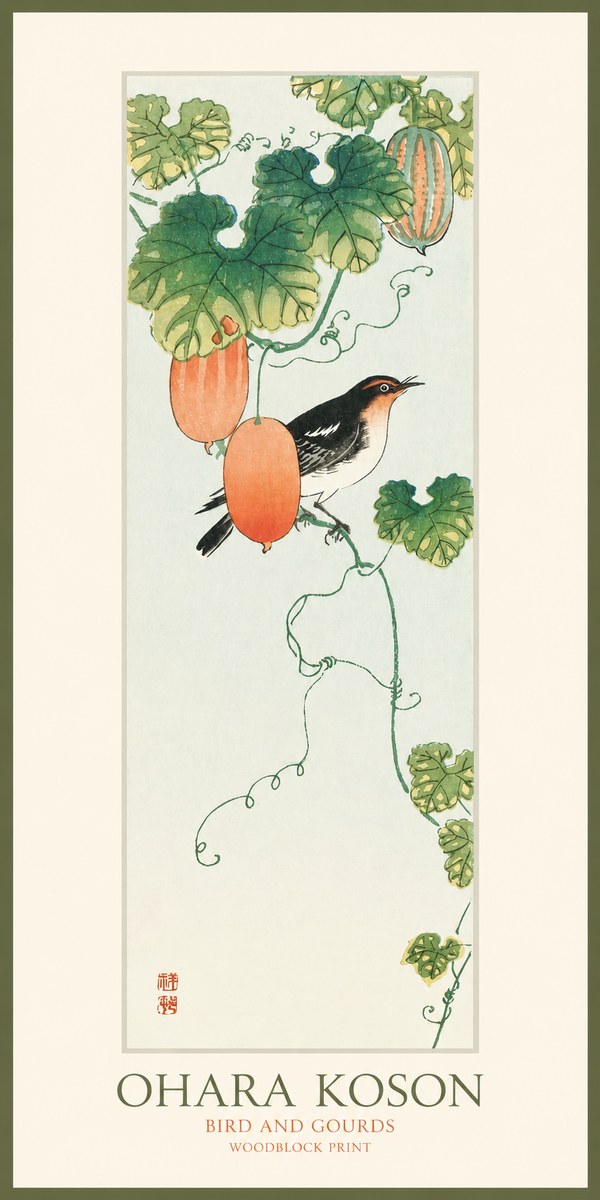 Ohara Koson Bird and Gourds No1 - Plakat
