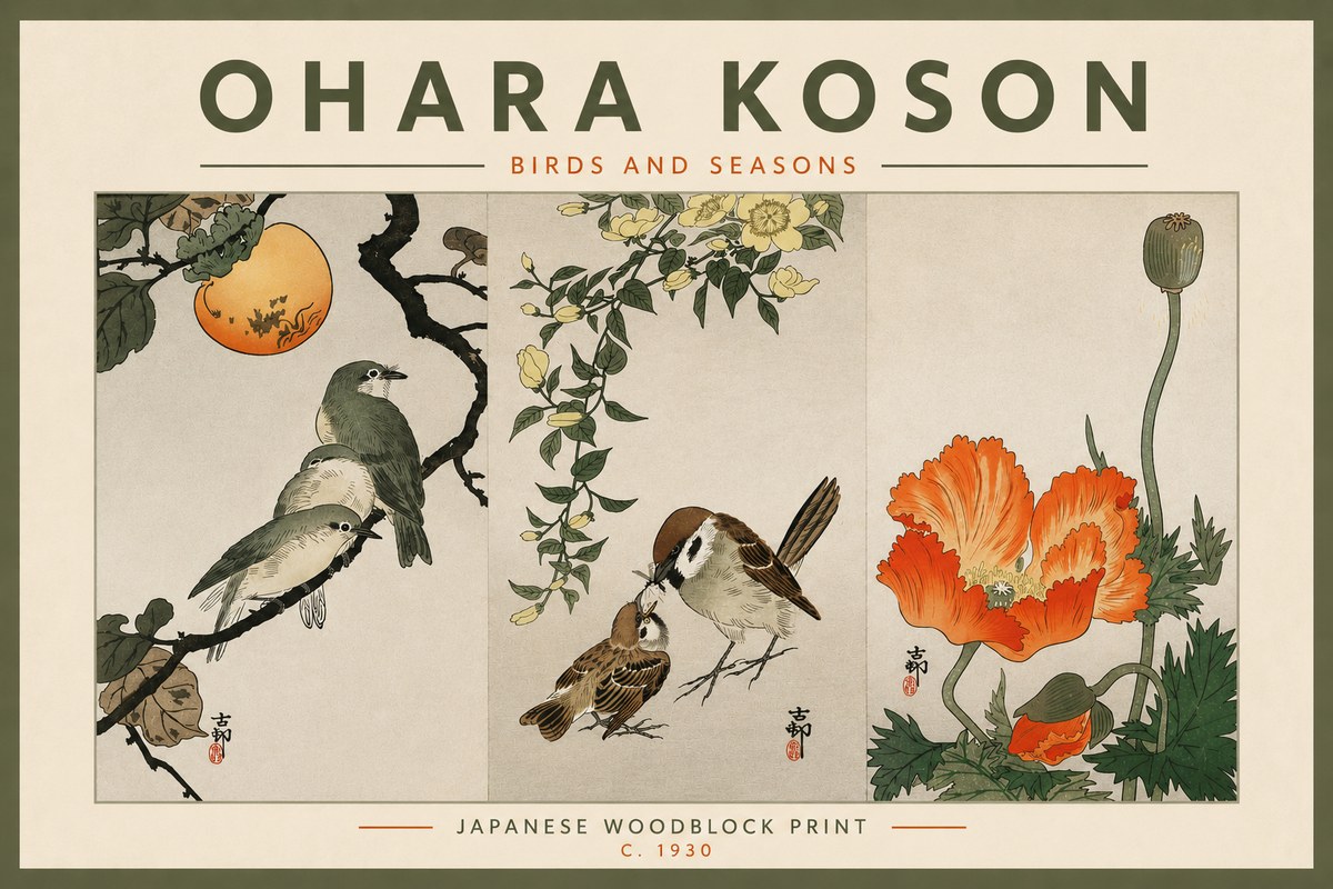 Ohara Koson Birds and Seasons No4 - Plakat
