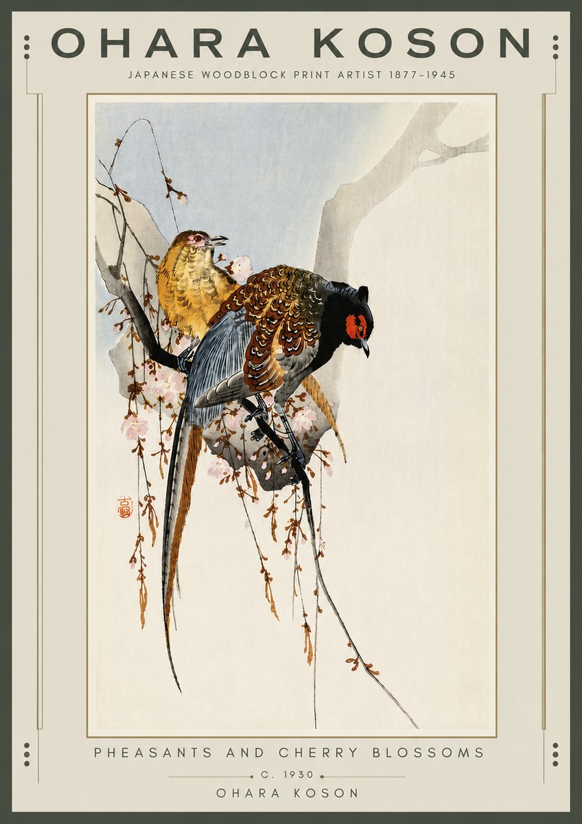 Ohara Koson Pheasants and Cherry Blossoms I No6 - Plakat