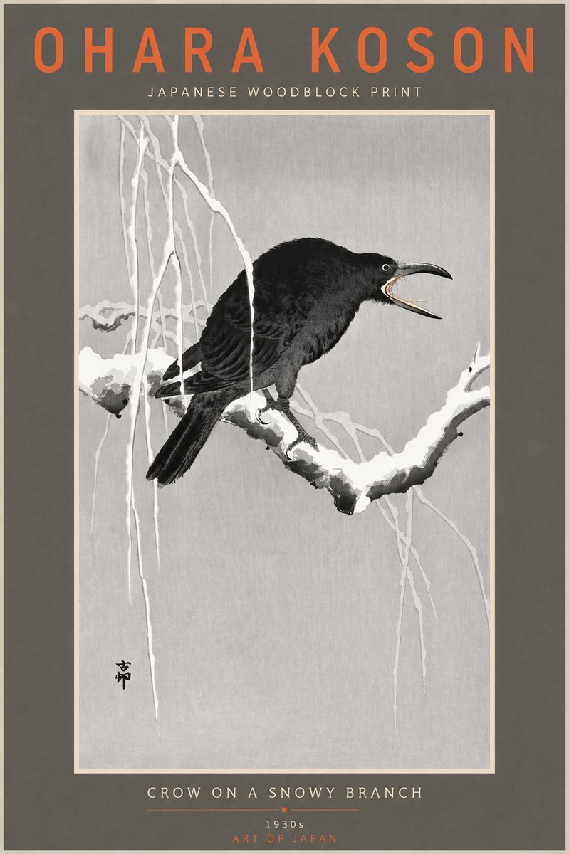 Ohara Koson Crow on a Snowy Branch II No4 - Plakat