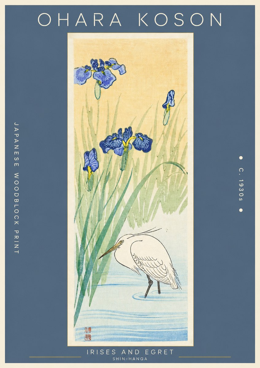 Ohara Koson Irises and Egret No2 - Plakat
