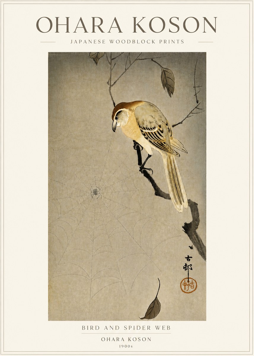 Ohara Koson Bird and Spider Web I No3 - Plakat