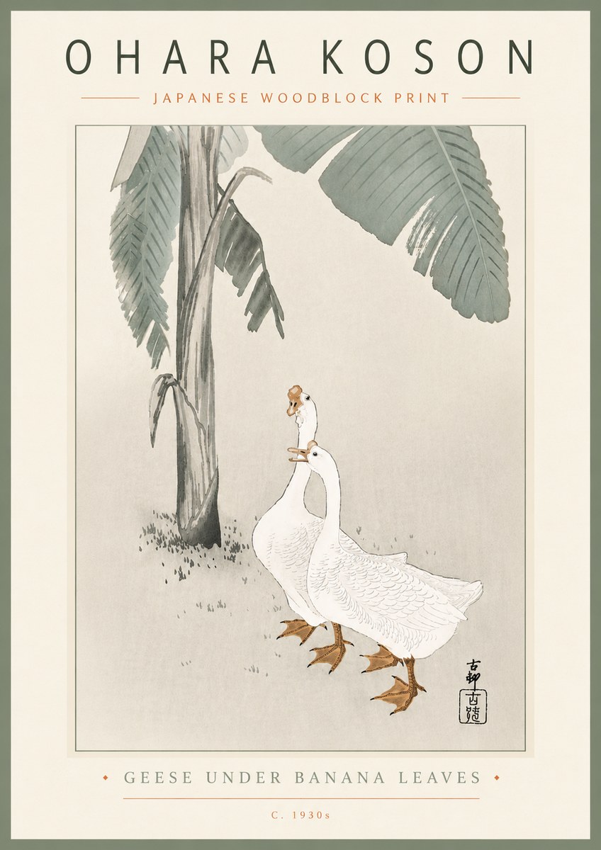 Ohara Koson Geese Under Banana Leaves No6 - Plakat