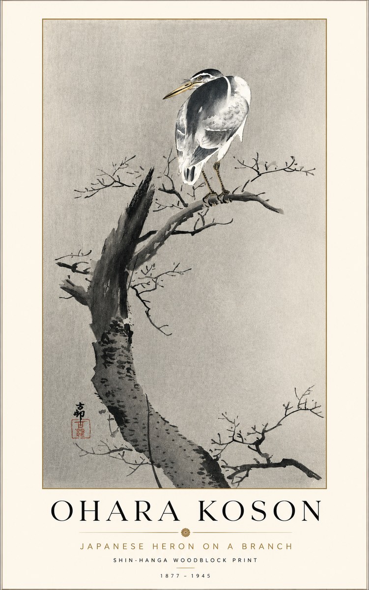 Ohara Koson Heron on a Branch No2 - Plakat
