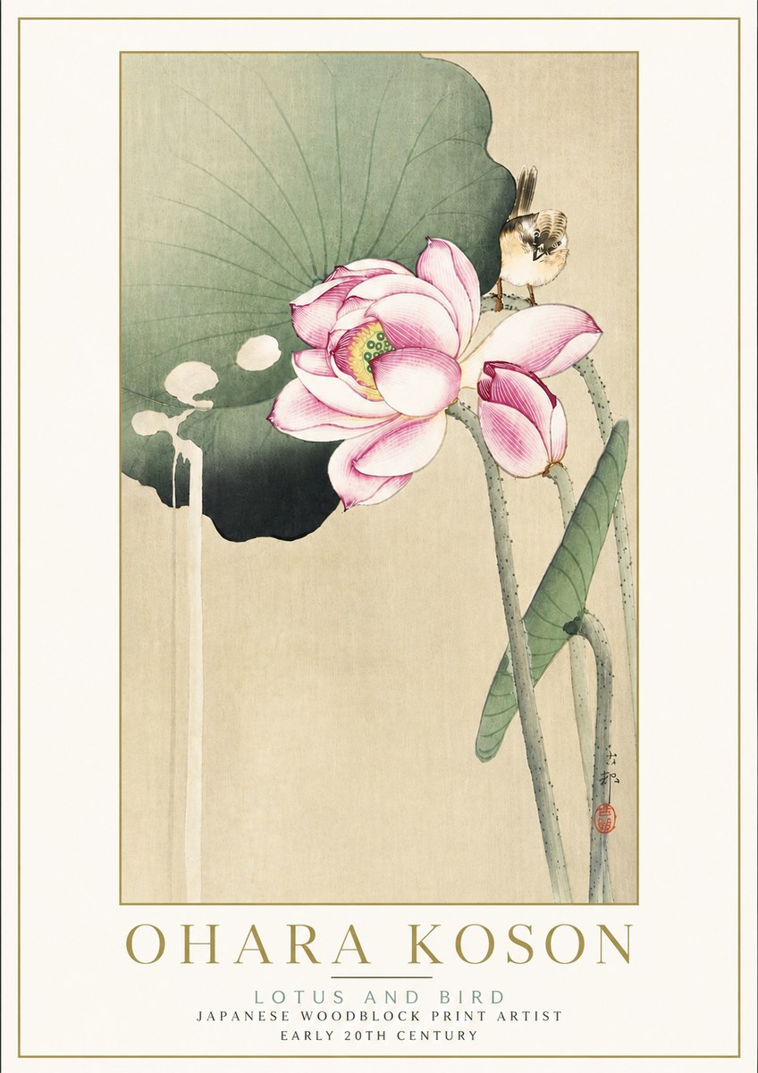 Ohara Koson Lotus and Bird No5 - Plakat