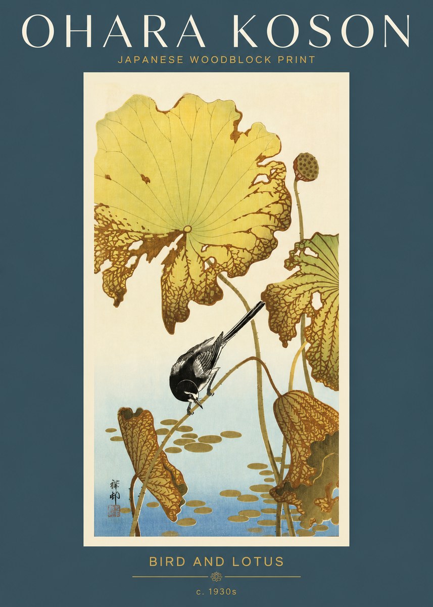 Ohara Koson Bird and Lotus No2 - Plakat