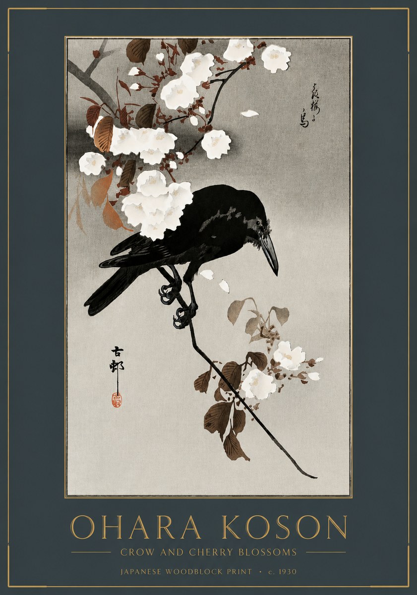 Ohara Koson Crow and Cherry Blossoms No2 - Plakat